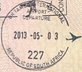 Exit stamp issued at O. R. Tambo International Airport