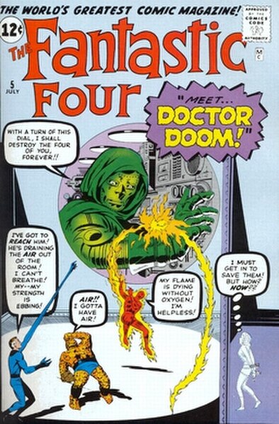 Doctor Doom's debut in The Fantastic Four #5, art by Jack Kirby