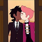 A kiss of Marshall Lee (left) and Gary Prince (right), as seen in the end of "The Star", the seventh episode of the first season Gary Prince and Marshall Lee kiss.jpg