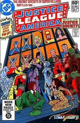 The Secret Society on the cover to Justice League of America #195, art by George Pérez.