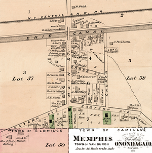 Map of Memphis from Sweet's 1874 Atlas of Onondaga County, N.Y. Memphis NY 1874 Sweet's Atlas map.png