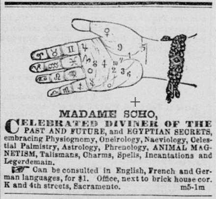 1857 advertisement offering naeviology as a service Madame Scho advertisement.png