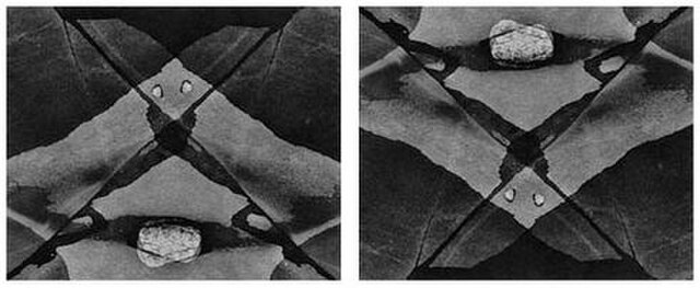 Two iterations of Power Spot (1970). White flipped the negative vertically between the first and the second version.