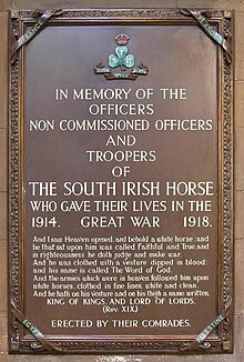 Memorial to the fallen of the South Irish Horse in World War I at St Patrick's Cathedral, Dublin SIH Memorial.jpg