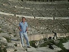 Attenborough in the Great Theatre of Ephesus, from a scene in "The Gods Enslaved" Thefirsteden 1.jpg