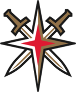 A four-pointed red star, with a white and gold inner border and black outer border. Underneath the star are two crossed swords with gold hilts and a black outline.