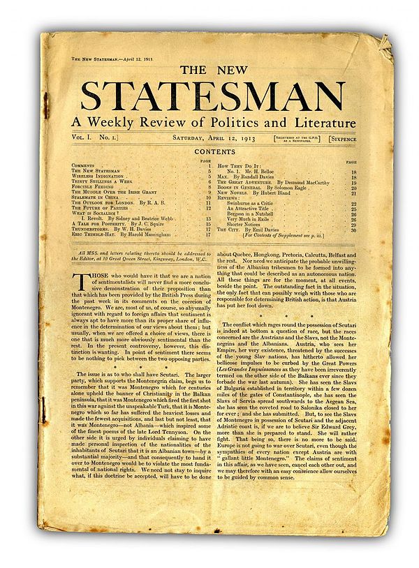 The first issue of the New Statesman, 12 April 1913