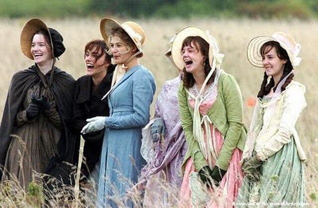 Jacqueline Durran designed the Bennet sisters' costumes based on their characters' specific characteristics. From left: Mary, Elizabeth, Jane, Mrs Ben