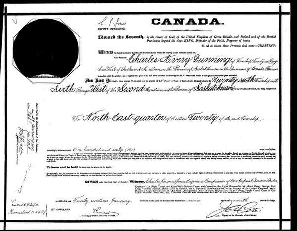 The Original Crown Grant for the Dunning Homestead