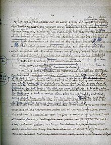 A 1947 draft manuscript of the first page of Nineteen Eighty-Four, showing the editorial development Nineteen Eighty-Four manuscript.jpg