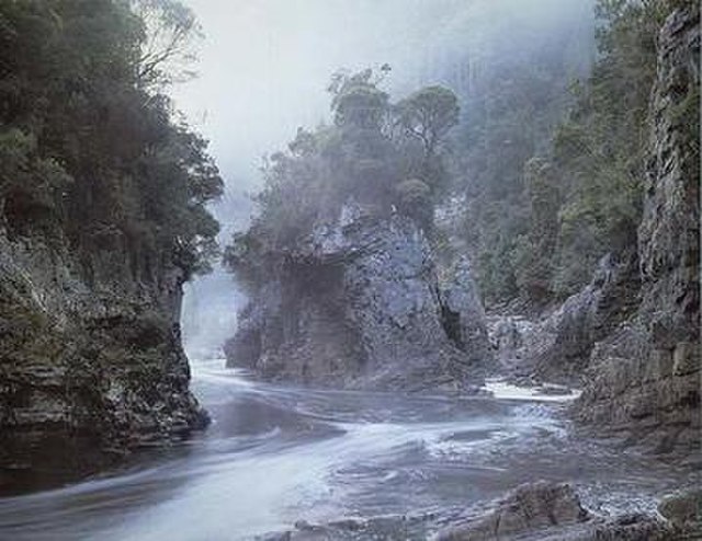 The photograph Morning Mist, Rock Island Bend, Franklin River, by Peter Dombrovskis was used by the Tasmanian Wilderness Society in advertising agains