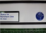 Thumbnail for File:Willie Rushton's blue plaque in Mornington Crescent station.jpg