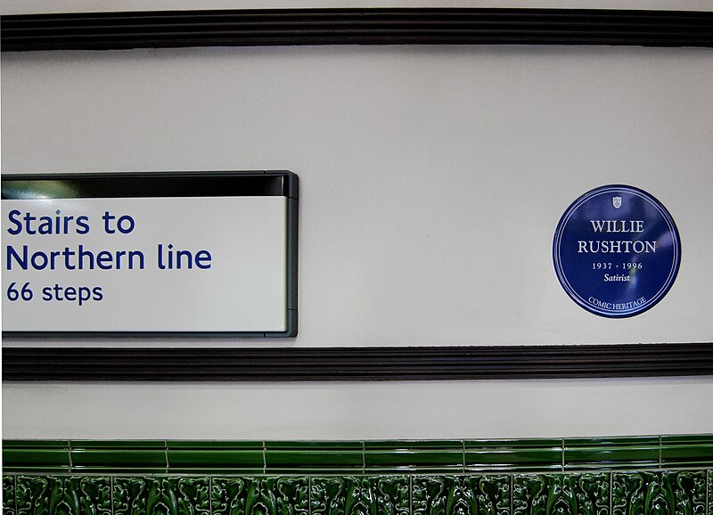 File:Willie Rushton's blue plaque in Mornington Crescent station.jpg