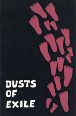 A book cover in black and purple with an illustration of footprints