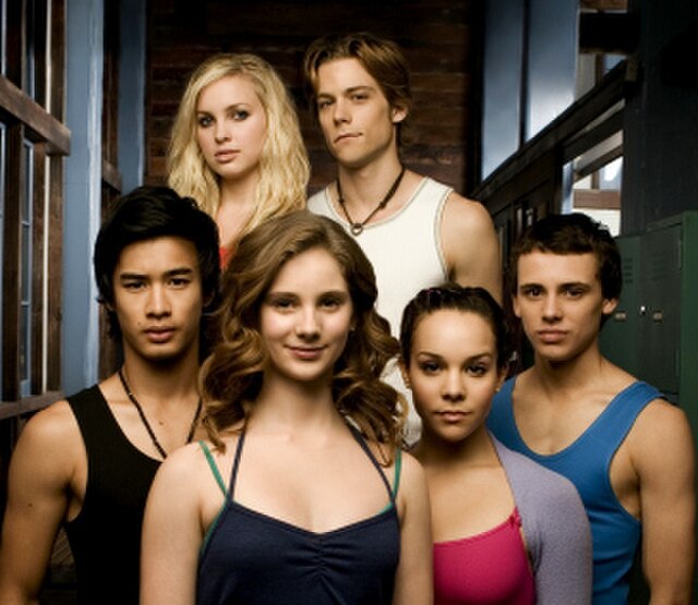 The six main characters from series one, clockwise from left: Kat, Ethan, Sammy, Abigail, Tara and Christian