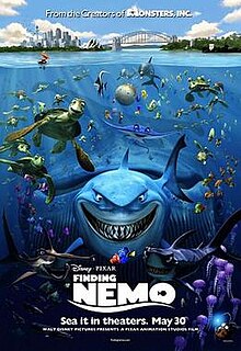 Finding Nemo is a 2003 American computer-animated adventure film produced by Pixar Animation Studios and released by Walt Disney Pictures. Directed and co-written by Andrew Stanton with co-direction by Lee Unkrich, the screenplay was written by Bob Peterson, David Reynolds, and Stanton from a story by Stanton. The film stars the voices of Albert Brooks, Ellen DeGeneres, Alexander Gould, and Willem Dafoe. It tells the story of an overprotective clownfish named Marlin, who, along with a regal blue tang named Dory searches for his missing son Nemo. Along the way, Marlin learns to take risks and comes to terms with Nemo taking care of himself.