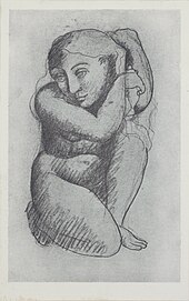 Pablo Picasso, 1906, Femme se coiffant (Woman Combing her Hair), crayon, charcoal on paper. Dimensions and whereabouts unknown Pablo Picasso, 1906, Femme se coiffant (Woman Combing her Hair), crayon, charcoal on paper.jpg