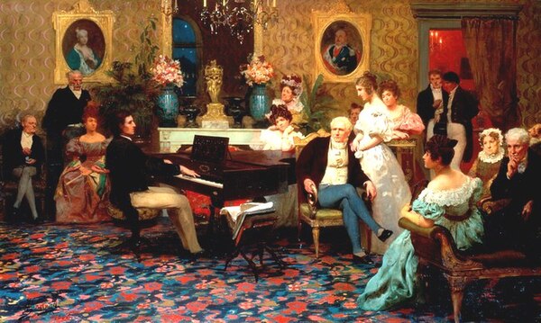 Chopin plays piano in Radziwiłł's Berlin salon at Palais Radziwill (Henryk Siemiradzki, 1887);