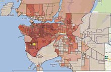 Geographic distribution of residents of Chinese ancestry in Greater Vancouver City of Vancouver, Spatial distribution of Chinese Residents.jpg