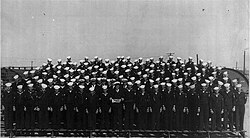 The crew of Saint Croix River following their completion of training at Norfolk. Usssaintcroixrivercrew1945.jpg