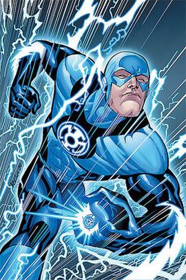 Barry Allen as a member of the Blue Lantern Corps during the Blackest Night event. Cover art to Blackest Night: The Flash #3 by Scott Kolins.