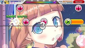 In-game screenshot demonstrating the touchscreen interface of the rhythm game DJMax Technika Tune screenshot.jpg