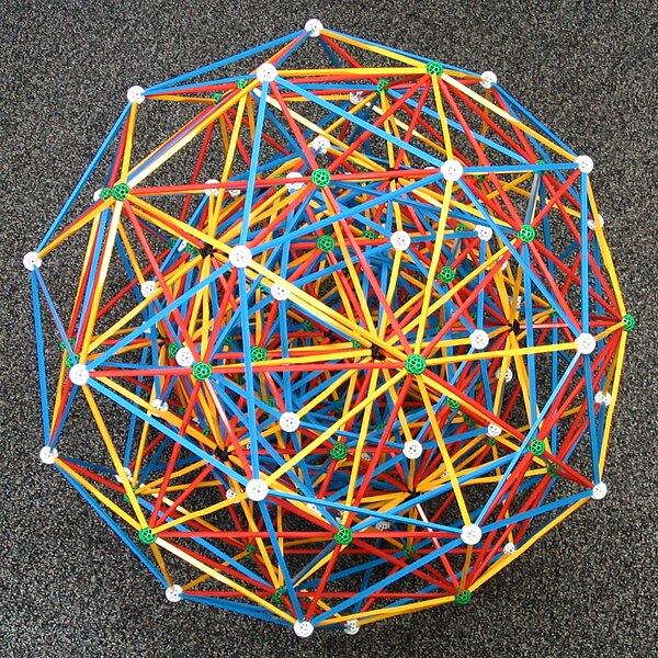 Zome model of the E8 root system, projected into three-space, and represented by the vertices of the 421 polytope,