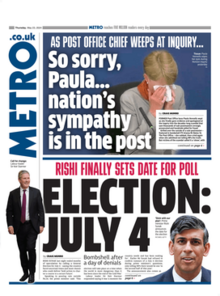 Front page of Metro (UK), May 23, 2024.png