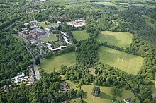 Aerial view of King Edward's School and surrounding copses, some owned by the school