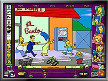 Example of a cartoon made on the game, involving Bart being chased by Marge, Homer and Principal Skinner while Ralph cries. Simpsons Cartoon Studio frame.jpg