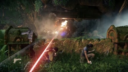 Players and companions may take cover behind objects during firefights, using it as a tactical advantage and to avoid taking damage from enemies.