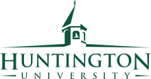 Green-colored logo consisting of a belltower topped with a small cross above the words Huntington University.