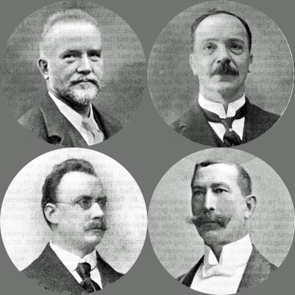 Clockwise from top left: Adolf Borsdorf, Thomas Busby, John Solomon and Henri van der Meerschen, founding fathers of the LSO