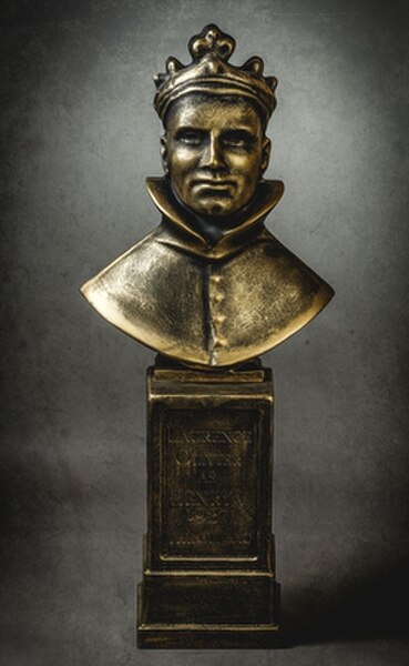 Laurence Olivier Award, designed by the sculptor Harry Franchetti, depicting Olivier as Henry V at The Old Vic in 1937