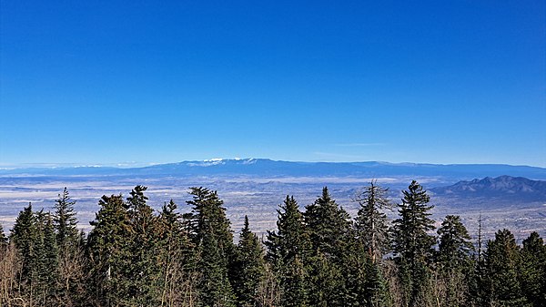 The Santa Fe Mountains at the southern end of the Rockies as seen from the Sandia Crest in New Mexico