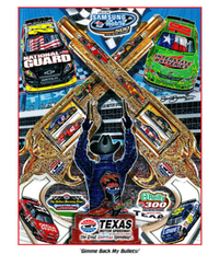 The 2010 Samsung Mobile 500 program cover, with artwork by former NASCAR artist Sam Bass. The painting is called “Gimme Back My Bullets!”
