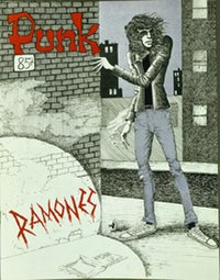 April 1976 issue of Punk. The cover image of Joey, by Punk cofounder John Holmstrom, was inspired by the work of comic book artist Will Eisner. Holmst