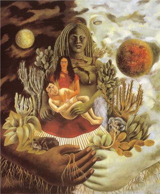 <i>The Love Embrace of the Universe, the Earth (Mexico), Myself, Diego, and Señor Xolotl</i> Painting by Frida Kahlo
