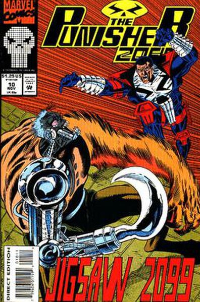 Jigsaw 2099, on the cover of The Punisher 2099 #10 (November 1993). Art by Tom Morgan.