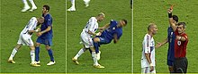 A sequence showing Zidane headbutting Materazzi and being sent off Zidaneheadbutt.jpg