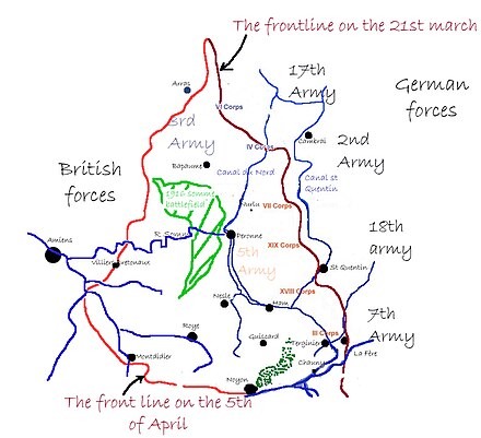 The front line between British and German forces, 21 March – 5 April 1918