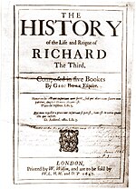 Title page to corrupted version of Buck's ''History'', misappropriated and published 1647 (2nd issue) by Buck's great-nephew