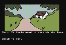 Gameplay screenshot (Atari 8-bit) The Mask of the Sun Atari 8-bit PAL screenshot.png