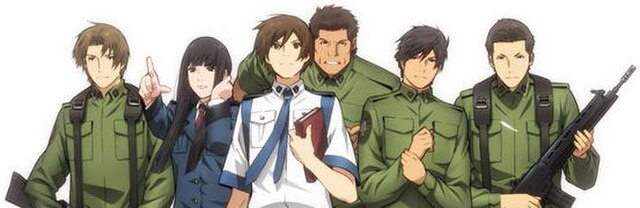 Library War main characters (from left to right): Komaki, Shibasaki, Kasahara, Genda, Dojo, and Tezuka.