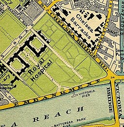 Royal Hospital, Stanford's Map of Central London 1897. Chelsea Barracks map 1897.jpg