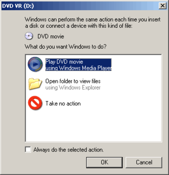 AutoPlay pop-up upon DVD insertion. AutoPlay DVD movie.png