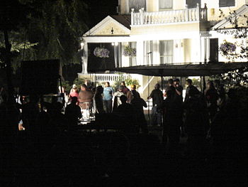 Scene for College Road Trip being filmed in the Glenbrook section of Stamford Night scene glenbrook.JPG