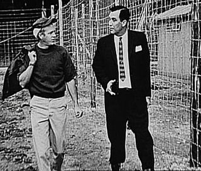 Steve McQueen (left) with Wally Floody, a former Canadian POW who was part of the real Great Escape and acted as a technical advisor in production of 