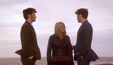 The Tenth Doctor and his clone re-enact the famous beach scene in "Doomsday", completing the on-and-off relationship of the Tenth Doctor and Rose Tyle