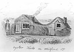 Oyster Huts on Milford Point a sketch by John Warner Barber for his Historical Collections of Connecticut (1836). BarberJohnWarnerOysterHutsMilfordPoint.jpg
